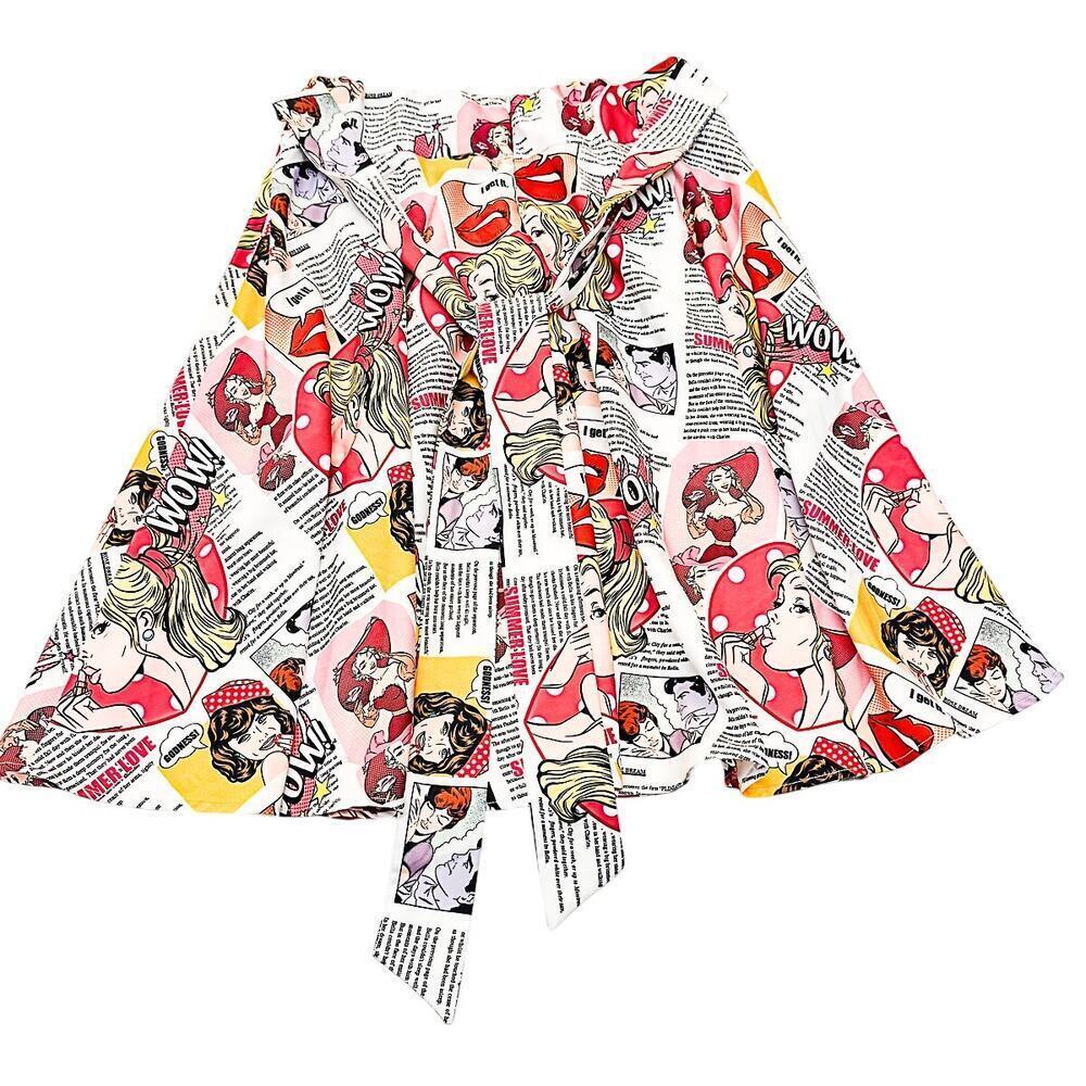 Belle Poque Comic Strip Printed Patterned Circle Skater Skirt Size Large NWT